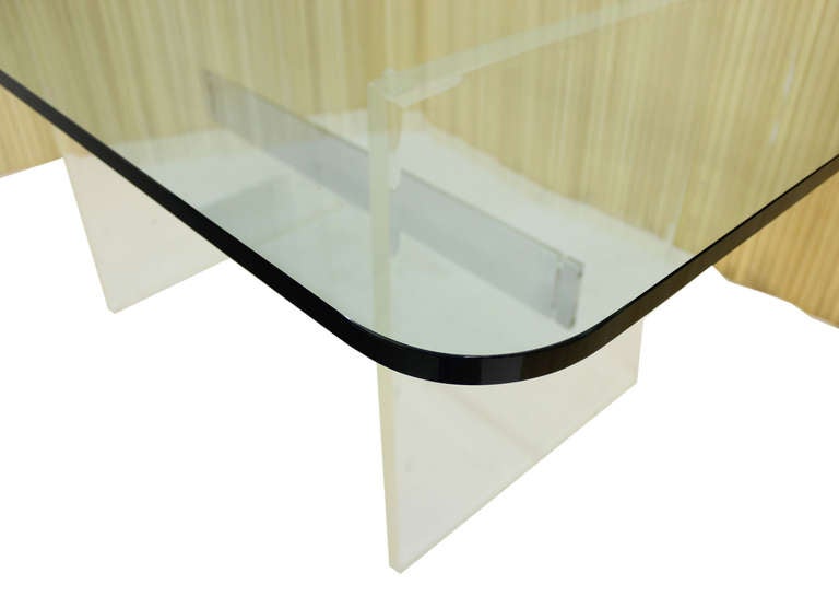 Mid-Century Modern Mid Century Modern 3/4 Thick Glass Top Lucite Base Conference Dining Table