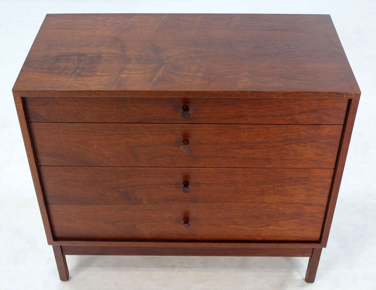 Lacquered Mid Century Modern Walnut Four Drawer Bachelor Dresser