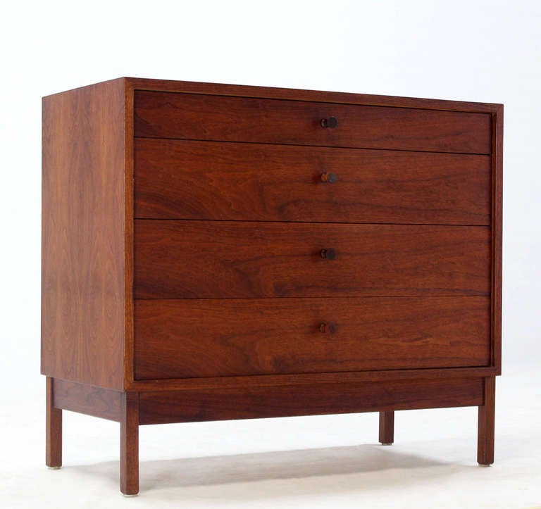 Mid-20th Century Mid Century Modern Walnut Four Drawer Bachelor Dresser