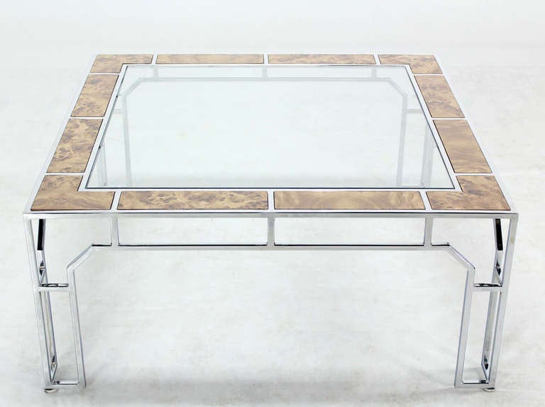 Mid-Century Modern, Chrome and Glass Square Coffee Table In Excellent Condition In Rockaway, NJ