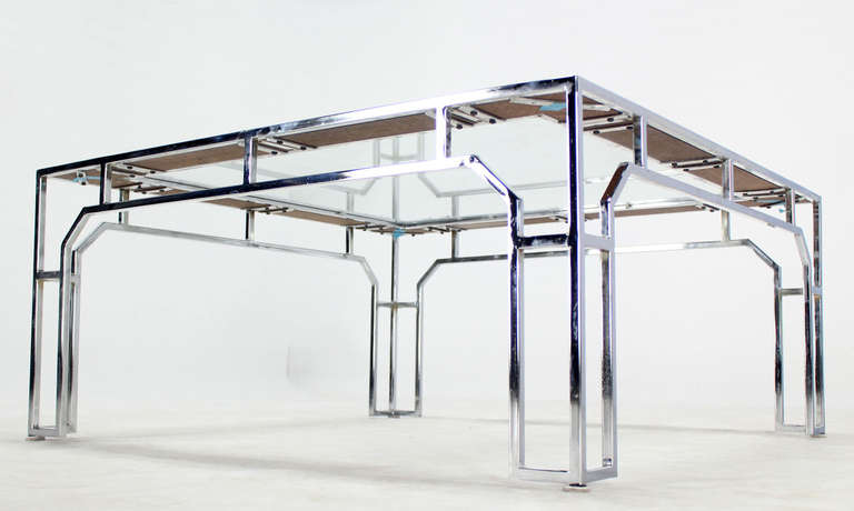 Polished Mid-Century Modern, Chrome and Glass Square Coffee Table