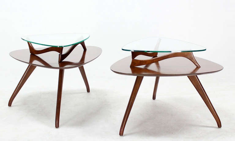 Mid-20th Century Pair of Organic Shape End Tables with Glass Tops