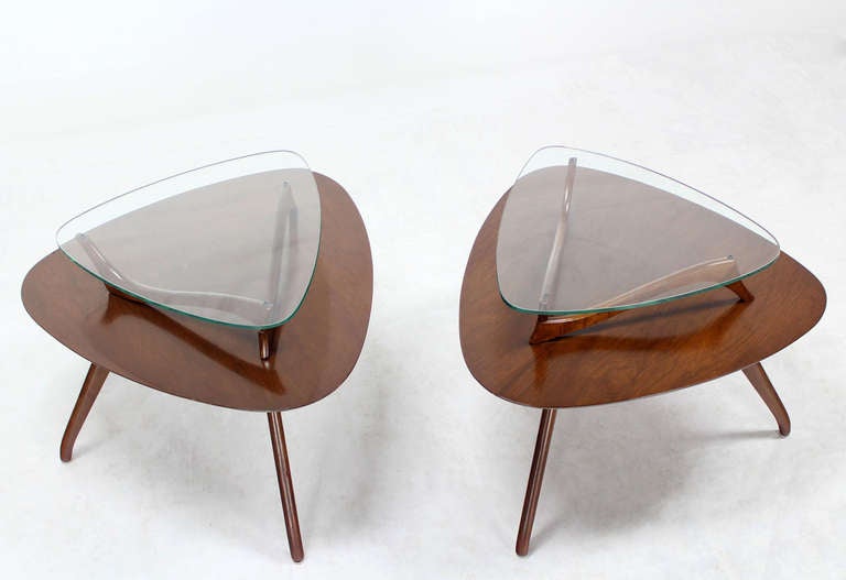 Mid-Century Modern Pair of Organic Shape End Tables with Glass Tops