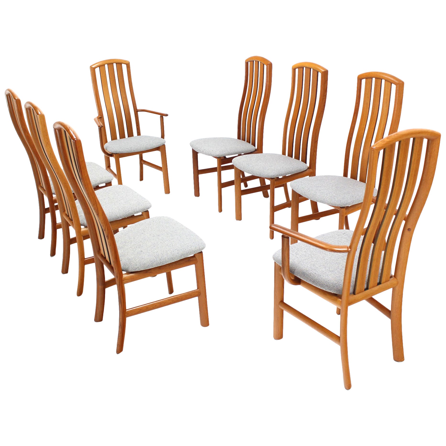 Set of Eight Danish Modern Tall Back Teak Chairs New Upholstery