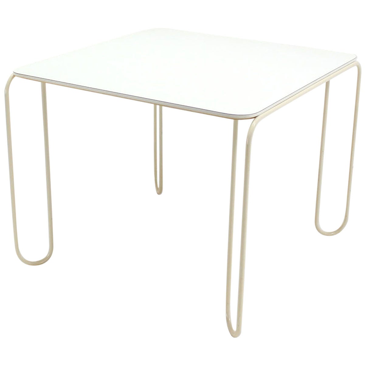 Mid-Century Modern Square White-Top and Wire Legs Game Table