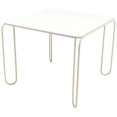 Mid-Century Modern Square White-Top and Wire Legs Game Table