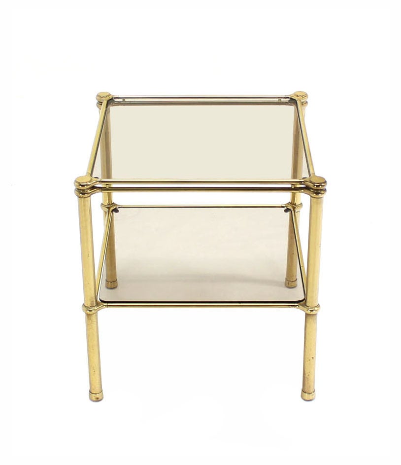 Unusual Brass Square Two-Tier Side or End Table
