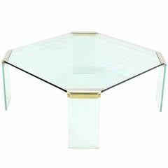 Large Square Glass Top Legs Brass Bracket Base Coffee Table 3