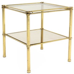 Unusual Brass Square Two-Tier Side or End Table