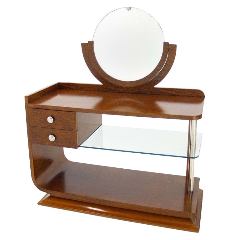 Art Deco c.1940's Tiger Maple Vanity Dressing Table