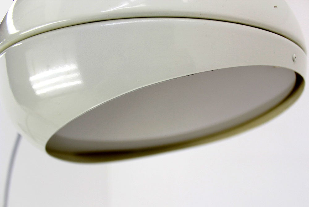 Italian Mid Century Modern Arco Floor Lamp Chrome Base White Enamel Shade In Excellent Condition In Rockaway, NJ
