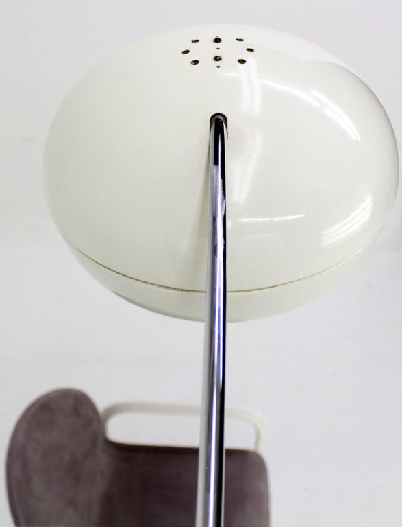 Italian Mid Century Modern Arco Floor Lamp Chrome Base White Enamel Shade 1