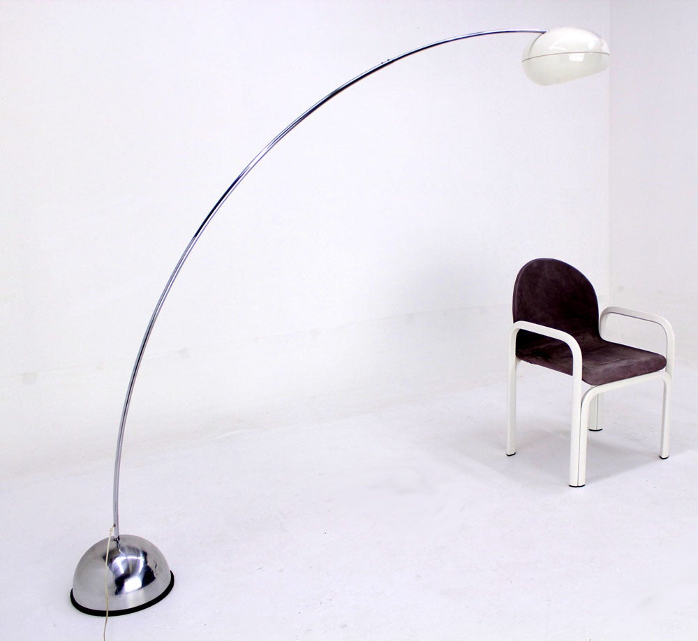 Italian Mid Century Modern Arco Floor Lamp Chrome Base White Enamel Shade 2