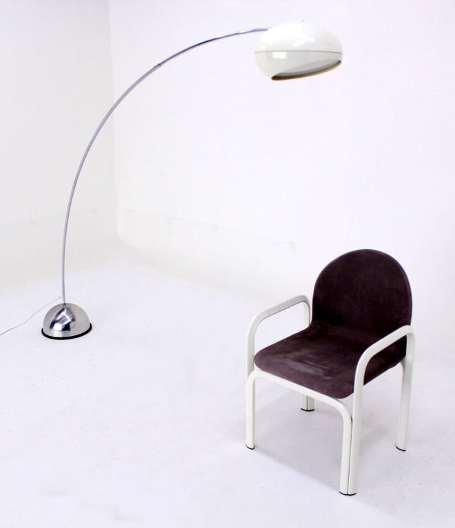 Italian Mid Century Modern Arco Floor Lamp Chrome Base White Enamel Shade 3