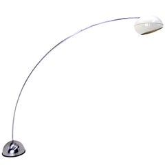 Italian Mid Century Modern Arco Floor Lamp Chrome Base White Enamel Shade