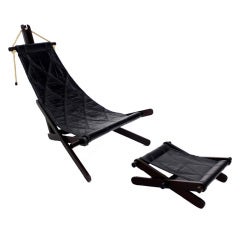 Danish Modern Sling Lounge Chair and Ottoman