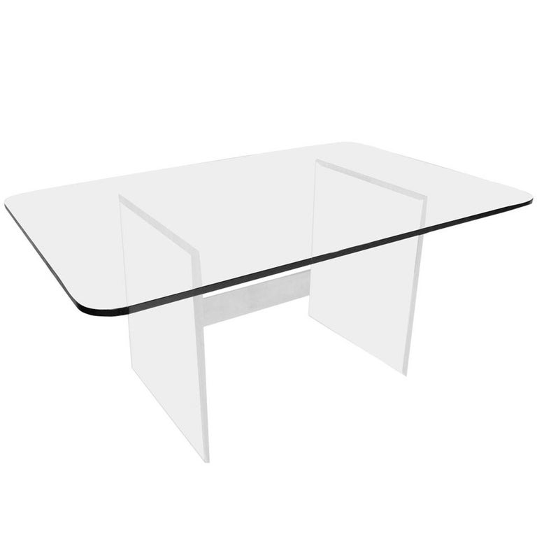 Mid Century Modern 3/4 Thick Glass Top Lucite Base Conference Dining