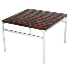 Mid-Century Danish Modern Chrome Base Tile and Rosewood-Top Square Coffee Table 11