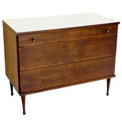 Mid Century Danish Modern Walnut 3 Drawer Cabinet Bachelor Chest Dresser