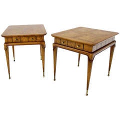 Vintage Pair of Modern Burl Walnut End Side Tables Stands by Weiman.