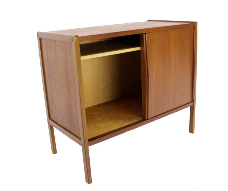 Mid Century Danish Modern Teak Petit Credenza Cabinet w/ Sliding Doors 1