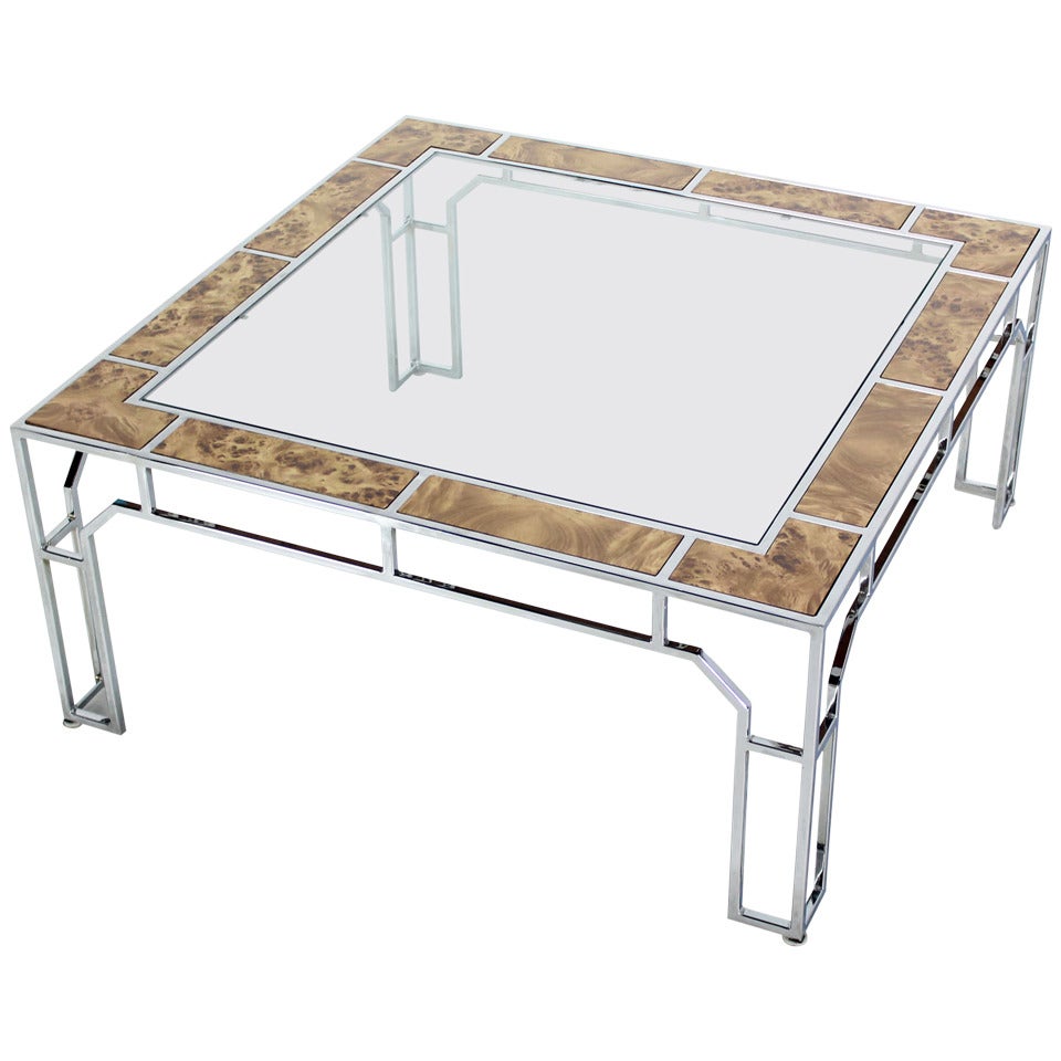 Table basse carrée en chrome et verre, moderne du milieu du siècle dernier