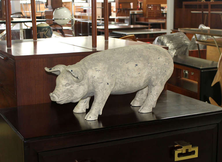 Late 20th Century Midcentury Modern Sculpture of a Pig Painted Composite