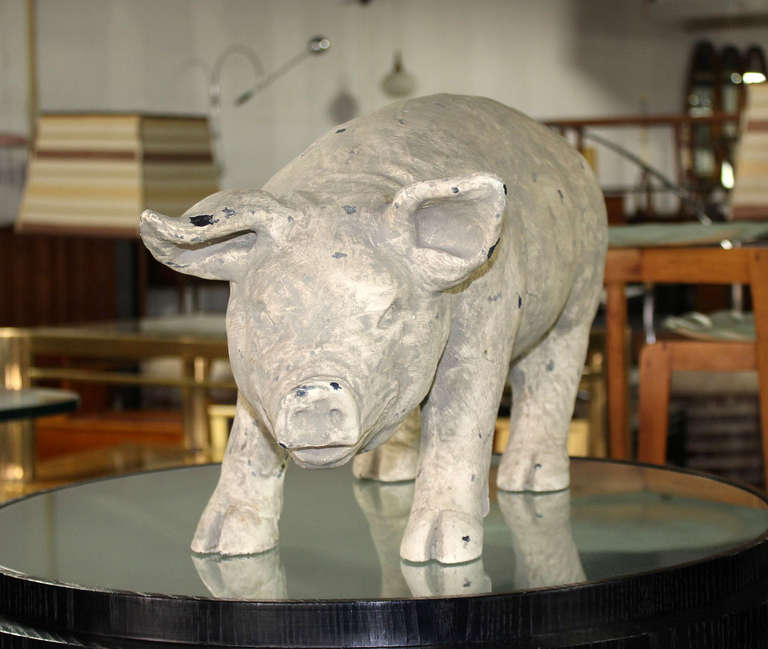 Midcentury Modern Sculpture of a Pig Painted Composite In Good Condition In Rockaway, NJ