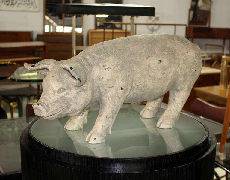 Midcentury Modern Sculpture of a Pig Painted Composite 2