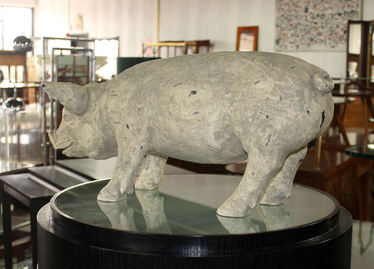 Midcentury Modern Sculpture of a Pig Painted Composite 4