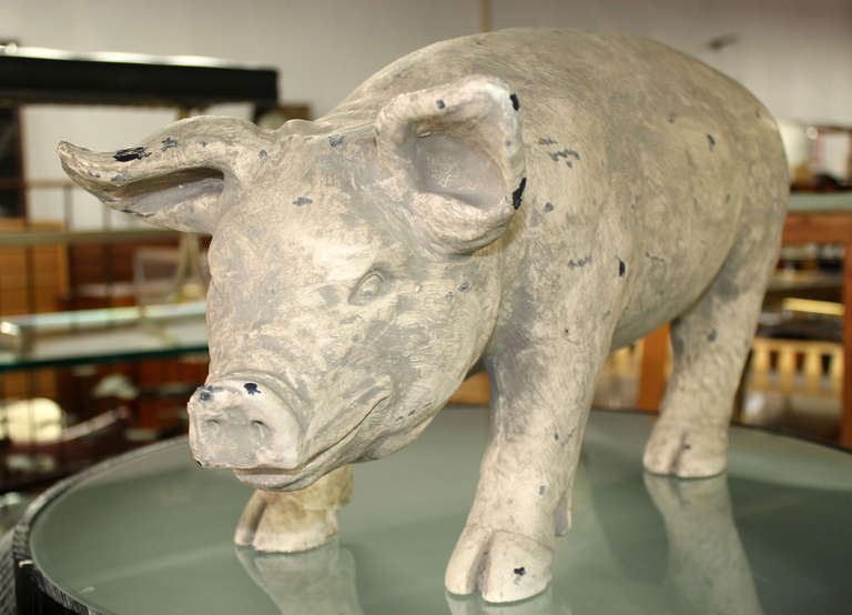 Unknown Midcentury Modern Sculpture of a Pig Painted Composite