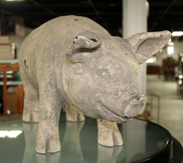 Midcentury Modern Sculpture of a Pig Painted Composite 1