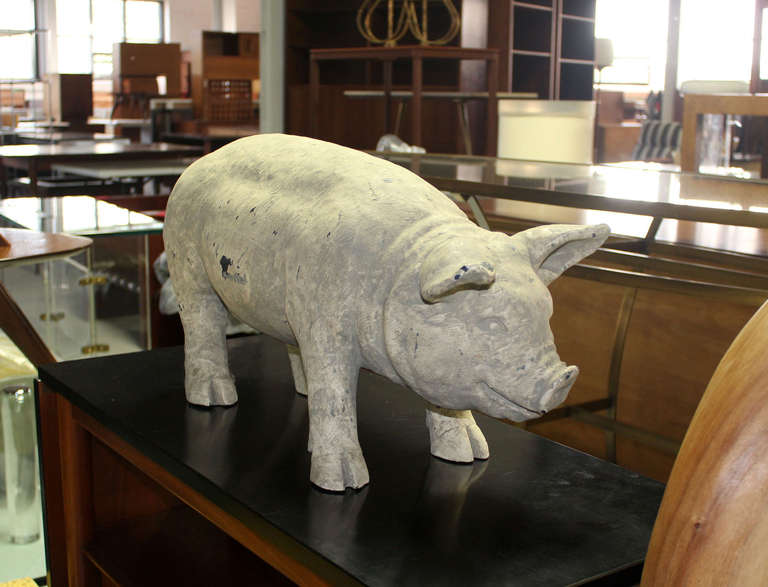 Nice heavy painted composite sculpture of a pig.