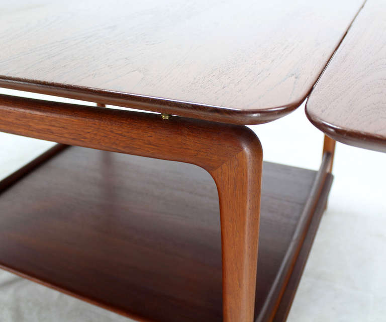 Mid-Century Modern Square Solid Teak  Drop Leaf Coffee end Table