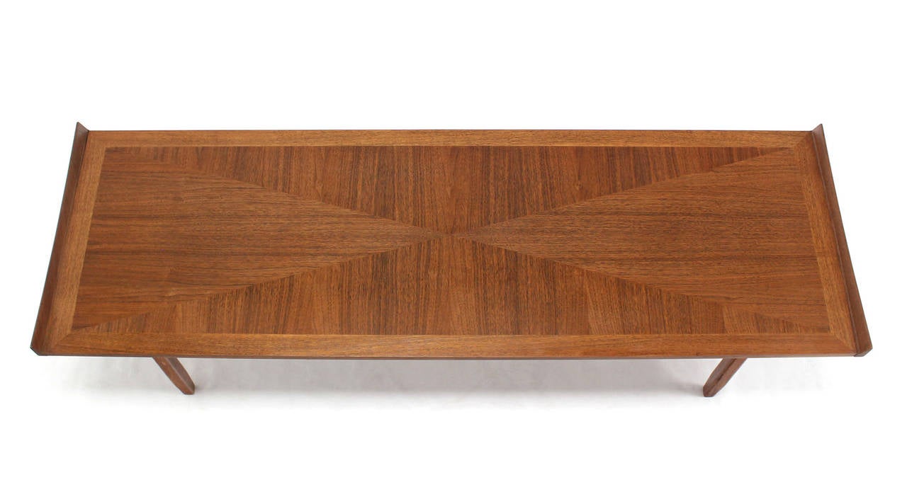 Mid-Century Modern Danish Modern Long Rectangle Walnut Coffee Table Rolled Ends
