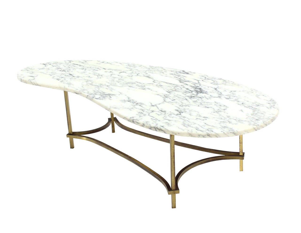 Mid-Century Modern Organic Kidney Shape Marble-Top Brass Base Coffee Table
