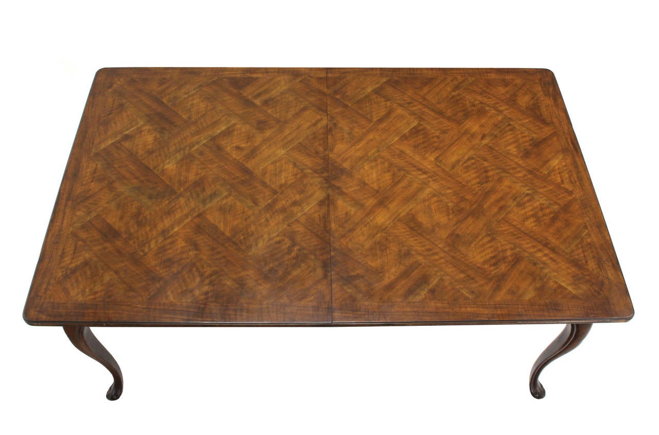 Lacquered Large Baker Parquet Top Dining Table Two Extension Boards