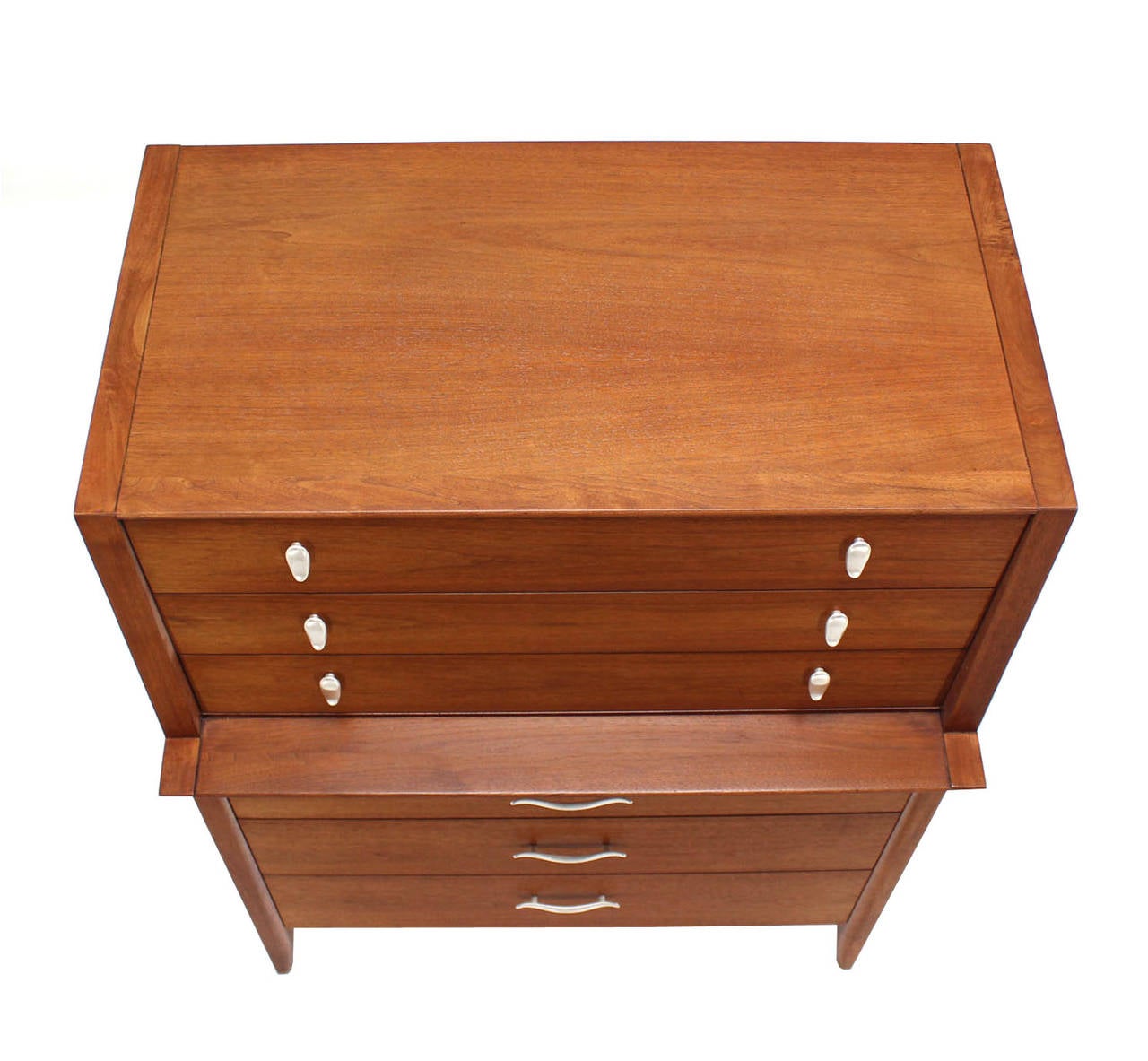 Lacquered Walnut High Chest of Drawers Silver Pulls by Drexel