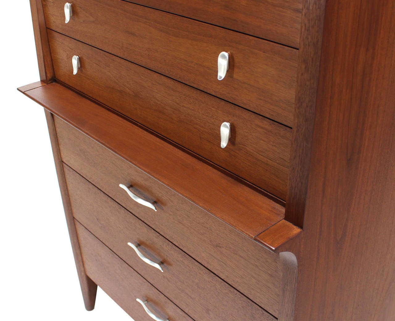 American Walnut High Chest of Drawers Silver Pulls by Drexel