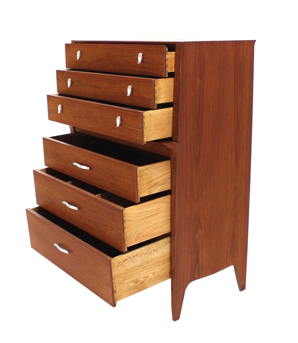 20th Century Walnut High Chest of Drawers Silver Pulls by Drexel