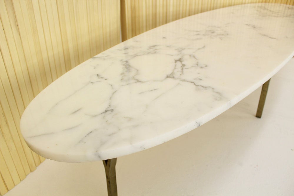 20th Century Mid Century Modern Brass Legs Marble Top Coffee Table