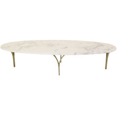 Mid Century Modern Brass Legs Marble Top Coffee Table