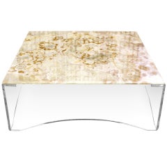 Lucite and Onyx Top Square Coffee Table Mid Century Modern