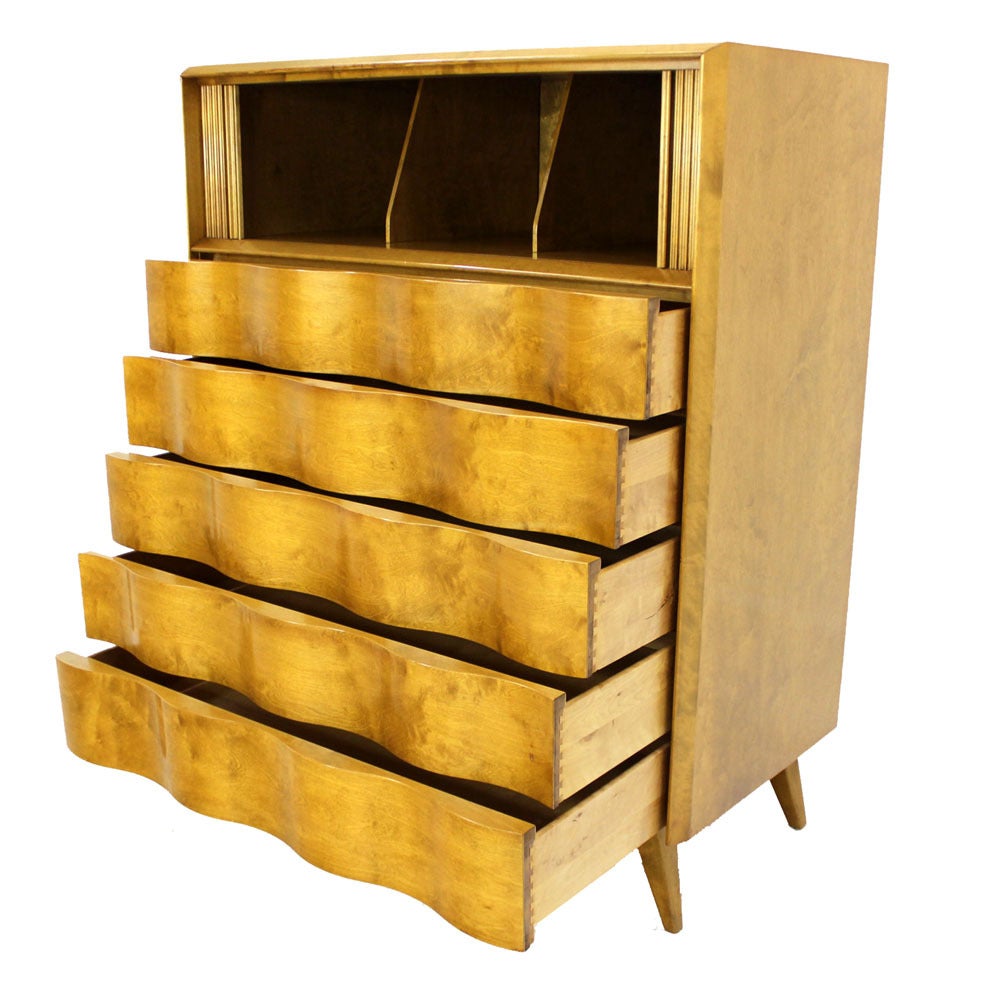 Rare find Swedish modern birch high chest by Edmond Spence. Perfect Danish modern decor compliment piece.