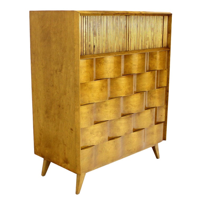 Swedish Modern Solid Birch High Chest or Dresser by Edmond Spence