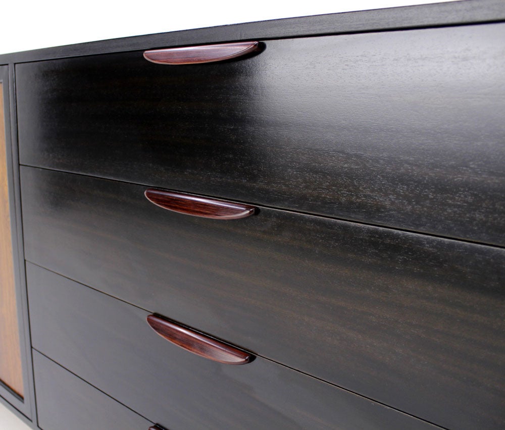 Harvey Probber ebonised mahogany rosewood sliding doors, pulls and legs large credenza/dresser.