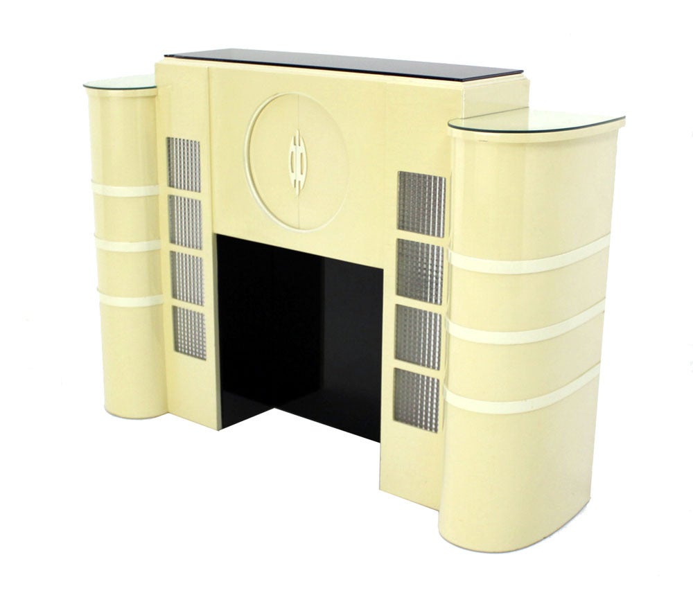 Bentwood White Lacquer Mid-Century Modern Style Faux Fireplace Mantel Dry Bar