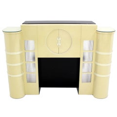 White Lacquer Mid-Century Modern Style Faux Fireplace Mantel Dry Bar