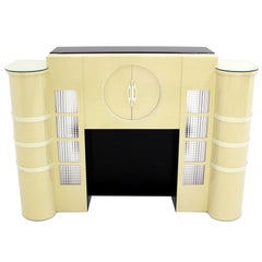 White Lacquer Mid-Century Modern Style Faux Fireplace Mantel Dry Bar
