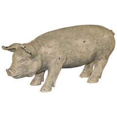 Midcentury Modern Sculpture of a Pig Painted Composite
